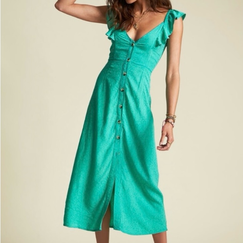 Billabong x Sincerely Jules Green Buttoned Sleeveless Sundress